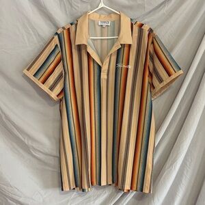 Tan and Blue Striped Men's Polo Shirt